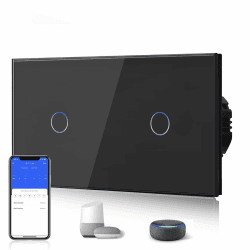 BSEED Smart Alexa Lichtschalter Double WiFi Touch Wandlichtschalter 1 Fach 1-Weg (Neutralstrom Erforderlich) Alexa/Tuya/Google Home-kompatible Glasscheibe 157 * 86 Schwarz 1 Fach+1 Fach Schwarz
