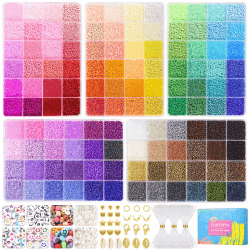 Funtopia Perlen Set 120 Farben, 2mm Perlen Zum Auffädeln, Perlen für Armbänder mit 680 A - Z Ä Ö Ü ß Buchstabenperlen, 460 Stück 14 verschiedene Perlen Charms für Mädchen