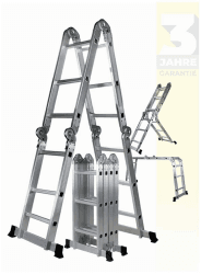 𝐂𝐑𝐀𝐅𝐓𝐅𝐔𝐋𝐋 Aluminium Mehrzweckleiter CF-104A | 𝟑 𝐉𝐀𝐇𝐑𝐄 𝐆𝐀𝐑𝐀𝐍𝐓𝐈𝐄 - 6in1 Multifunktionsleiter - 12 Sprossen - 353 cm Leiter - Gelenkleiter - Leitergerüst (Silber 4x3 Sprossen)