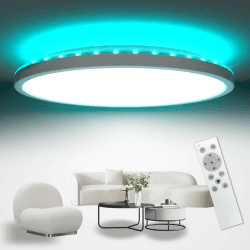 LED Deckenleuchte Dimmbar 42CM, 32W 3200LM RGB Deckenlampe Farbwechsel mit Fernbedienung, 3000K-6000K & IP54 Wasserfest Rund Flach Badezimmer Lampe Decke für Kinderzimmer Wohnzimmer Schlafzimmer