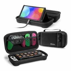 tomtoc Tasche Hülle für Nintendo Switch/Nintendo Switch OLED Modell, Protective Hard Case Tragetasche für Switch Konsole, 24 Spiele, Pro Controller, Netzteil und Zubehör, Schwarz