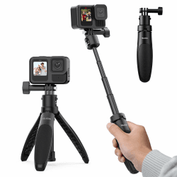 TELESIN° Mini Selfie Stick für Gopro mit Schnellverschluss, 2-in-1 Ausziehbarer Tragbares Stativ Selfie Stick für GoPro Hero 13 12 11 10 9 8, Action Kamera Zubehör für Reise Vlog Aufnahmen