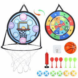 DBREAKS Dartscheibe Kinder mit Basketballkorb, 37cm Spielzeug Doppelseitige Dartscheibe, Faltbares Indoor und Outdoor Wurfspie, Doppelseitige Klettball Dartscheibe für Zimmer, Kinder Geschenke