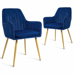 CangLong 2 Esszimmerstühle, moderner Sessel mit Armlehne für Küche, Esszimmer und Wohnzimmer, Küchenstuhl aus Samt mit goldfarbenen Beinen, Marineblau