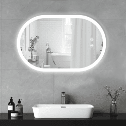 YOLEO Badspiegel mit Beleuchtung Oval, Badezimmerspiegel Dimmbar 70x50cm, Beschlagfreier Wandspiegel mit Touchschalter, 3 Lichtfarben, 6500K