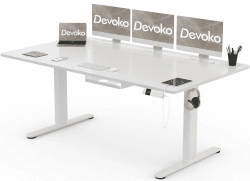Devoko Höhenverstellbarer Schreibtisch 180x80cm mit Typ-C Ladeanschluss, Mobiler Elektrisch Computertisch mit Kabel Management Tray und 3-Funktions-Memory, Weiß