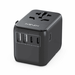 MINIX Reiseadapter Weltweit 35 W Universal-Reiseadapter, Reisestecker Adapter Weltweit mit 3 USB-C- und 2 USB-A-Anschlüsse, weltweites All-in-One-Wandladegerät für USA, EU, UK, AU und über 180 Länder