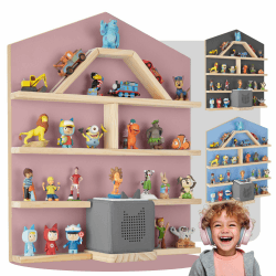 tectake® Holz Regal mit Magnetstreifen für Wand Montage, Wandregal für's Kinderzimmer, Aufbewahrung Musikbox, für Tonies Tonie Hörfiguren und Toniebox - pink