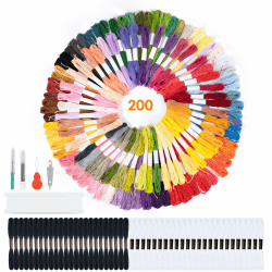 306 Stickgarn set, 200 Bunt Garn und 48 Schwarz Weiße Garn für Armbänder Selber Machen Stickerei Basteln Crafts Set Arts Kreuzstich, Drahtplatte Threads Nähgarne Häkeln Zubehö