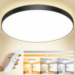 Deckenlampe LED Deckenleuchte Flach Dimmbar mit Fernbedienung, 3000K~6500K, 24W, 2000LM, IP44 Wasserfest Deckenleuchten Rund, Küchenlampe LED Lampen Decke für Schlafzimmer/Wohnzimmer/BadØ28cm-Schwarz