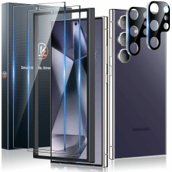 LK 2+2 Stück Schutzfolie für Samsung Galaxy S24 Ultra Panzer Schutz Glas, Frei von Kratzen, 9H Härte Panzerolie, Fingerabdruck-ID Unterstützen mit Rahmen Installationshilfe, HD-Klar Folie