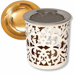 Trintura Räucherstövchen mit Räuchersieb und Räucherschale zum Räuchern Set (Ornament Weiß)