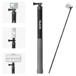 TELESIN Selfie-Stick Langer Stab Unsichtbar (300cm/3m/118), Leichte Kohlefaser Verlängerungs-Monopod für GoPro Hero 13 12 11 10 9 8 7 6 5 Max Mini, Insta36 X4 X3 GO3, DJI Osmo Action 3 4 Zubehör