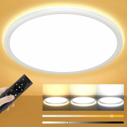 Deckenlampe Led Deckenleuchte Dimmbar mit Fernbedienung, 24W 2400LM Ø30cm H2.47cm Rund Flach LED Panel Decke Lampe für Schlafzimmer Badezimmer Wohnzimmer Kinderzimmer Küche 3000K-6500K IP44 Ultra Dünn