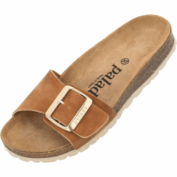 Palado Pantoletten Damen Malta EGS Haze – gefertigt aus hochwertigem Material – Made in Spain – großer Schnallen-Look – weiches Fußbett – rutschfeste EVA-Sohle 39 EU Braun