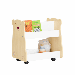 SoBuy Kinderregal mit Rollen Organizer für Kinder Aufbewahrungsschrank für Spielzeug und Bücher Möbel in Kinderzimmer Weiß und Natur BHT ca. 50x53x40cm KMB103-WN