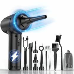 2 in 1 Elektrische Staubgebläse und Staubsauger Combo, 3-Gang 120000 U/min Compressed Air Duster, 9000mAh Tastatur Reinigungsset mit LED-Licht und Reinigungsbürste, für PC/Sofa/Auto/Tastatur/Kamera