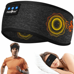 MUSICOZY Schlafkopfhörer Bluetooth 5.4, Schlaf Kopfhörer Sport-Kopfhörer 14+STD Spielzeit Kopfhörer Schlafen mit HiFi-Stereo, Ergonomisch Tech Gadgets für Seitenschläfer (Schwarz, L)