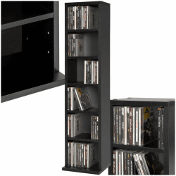 tectake® CD Regal, CD Ständer für bis zu 102 CDs, Aufbewahrung für CD Hüllen, DVD Regal, Holzregal Wand, Wohnzimmerschrank, Büroschrank, offenes Regal zur CD Aufbewahrung, Stauraumregal - schwarz