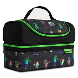 Minecraft Kühltasche Klein, Thermo Lunchbag Kinder Tasche mit 2 Fächern, Einschulung Junge Geschenk (Schwarz)