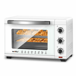 WOLTU Mini Backofen, Pizzaofen 32 L, 1600 W, 100-230 °C, 0-60 Min. Timer, 5 Heizmodi, Doppelglastür, mit Drehspieß Backblech Grillrost Krümelblech Rostheber, Weiß