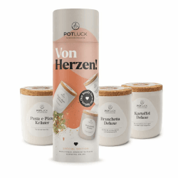 POTLUCK I Von Herzen 3er Geschenkset I 3 erlesene Gewürzmischungen für Bruschetta, Pasta, Pizza und Kartoffelgerichte I Wiederverwendbarer Keramiktopf I Gesunde Ernährung, Lecker Essen für zu Hause