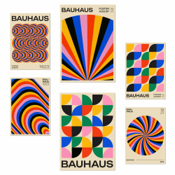 Nacnic-Set mit 6 Postern Geometrische Bauhaus-Farben und -Formen Designillustrationen zur Dekoration der Wände Ihres Zuhauses. Räume A3 & A4 Rahmenlos