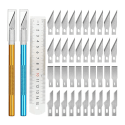 Skalpell Basteln, Hobbymesser, Bastelmesser, Craft-Messer, Cuttermesser Skalpell, mit 2 Griffen, Lineal und 40 Art Ersatzklingen Precision für Gravur, Skulptur, DIY (4 Stil)