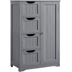 Yaheetech Badezimmerschrank Schmaler Badeschrank Badkommode mit 4 Schubladen und höhenverstellbarem Einlegeboden Unterschrank Beistellschrank für Badezimmer/Eingangsbereich, Dunkelgrau Dunkelgrau 56 x 30 x 82 cm