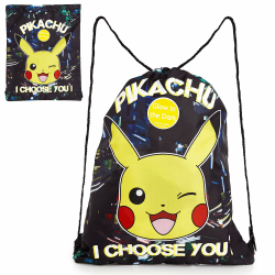 Pokemon Turnbeutel Kinder, Schwarz Beutel Rucksack mit Pikachu, Leuchtet im Dunkeln Rucksack Beutel, Gym, Festival und Schwimmen Turnsack mit Kordelzug, Schuhbeutel Sport Gross