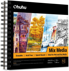 Ohuhu Skizzenbuch – 62 Blatt/124 Seiten – 200 g/m² Dickes Papier –Säurefreies – Spiralgebundener Zeichenbuch Hardcover für Marker Acryl Aquarell, Sketchbook zum Skizzieren Illustration, 225 x 210mm