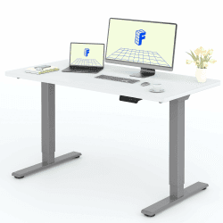 FLEXISPOT Höhenverstellbarer Schreibtisch mit 2 Motoren & 25MM einteiliger Tischplatte,ergonomischer Bürotisch - 160 x 80 cm Weiß, graues Gestell