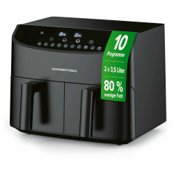 GOURMETmaxx Doppelkammer-Heißluftfritteuse 2x 3,5L - Schwarz | Airfryer + synchronisierte Garzonen, Timerfunktion & Touchdisplay | energiesparend frittieren | 10 Programme | 2400 W