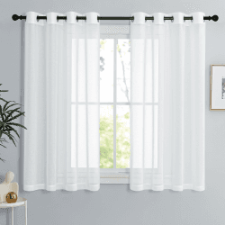 PONY DANCE Bistrogardine 2er Set Vorhang Transparent Weiße Gardinen mit Ösen H 114 x B 140 cm Scheibengardinen Lang Leinenoptik Vorhänge Wohnzimmer Kurze Gardinen Durchsichtig