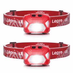 Lepro Stirnlampe, 1300 Lux LED XPG Kopflampe mit 6 Lichtmodi Scheinwerfer und Rotlicht, IPX4 spritzwassergeschütztes Gehäuse, Batteriebetrieben Stirnlampen, Ideal für Camping Joggen, Rot, 2 Stück