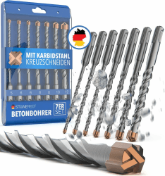 STONE REEF Betonbohrer Set Profi - [7-teilig inkl. Bohrerkassette] - SDS Plus Bohrer Set Ø 5mm, 6mm, 6mm, 8mm, 8mm, 10mm, 12mm x 156mm - Steinbohrer Set, Bohrer Set Beton, Wandbohrer, Bohrersatz