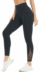 Persit Damen Sport Leggings mit Taschen - Blickdicht Lange Sporthose mit Mesh-Einsätzen 38 Onyxschwarz