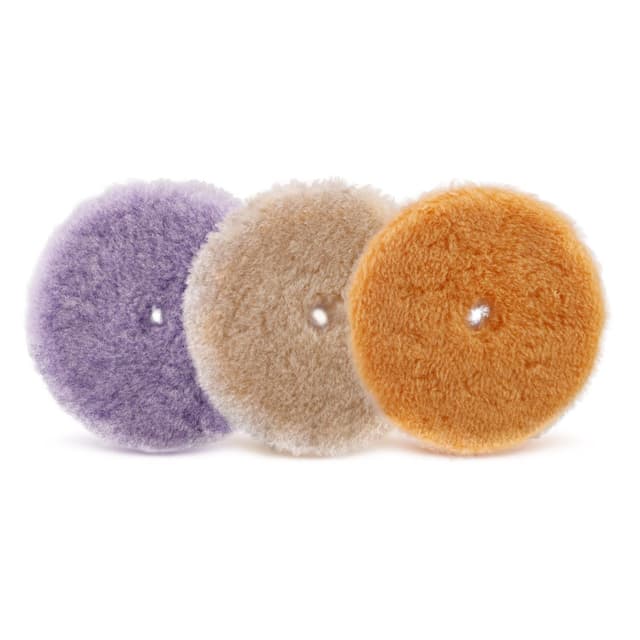 SPTA Lammfell pad,Klettverschluss Polierpads, Lammwollhaube, Lammfell, 3tlg 125mm Polieren polierscheibe Polierset Set Wolle Pad Lammwolle 125mm Klett pad polierscheibe für Auto poliermaschine