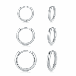 CERSLIMO Creolen Silber 925, Creolen Silber Gold Rosegold Schwarz Set Damen Herren, Klein Creolen Set Zierliche Knorpel Tragus Helix Schlafen Ohrringe 8mm 10mm 12mm Silber 8/10/12mm