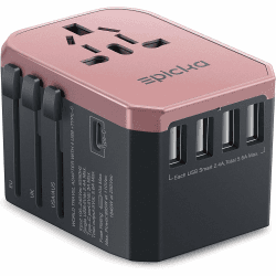 EPICKA Reiseadapter Weltweit, Reisestecker Adapter Weltweit 28W, Internationaler Steckdosenadapter mit 4 USB-A,1 USB-C, Universal Travel Adapter für USA UK EU Japan Thailand Australien TA-105 Rosegold