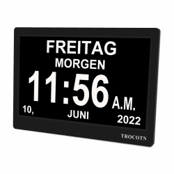 TROCOTN Demenz Uhr Senioren Digitale Uhr Tagesuhr Großes Display Wecker Wanduhr (Schwarz,10 Zoll)