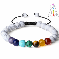 XIANNVXI Kristalle Chakra Armband Damen Herren Edelsteine Heilsteine Armband Perlenarmband Natürliche Heilung Perlen Stein Geflochtenen Seil C# Weiß Türkis