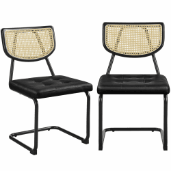 Yaheetech Küchenstuhl 2er Set Esszimmerstühle Rückenlehne aus Rattan Schwingstuhl aus Kunstleder Polsterstuhl fürs Esszimmer/Küche/Wohnzimmer/Restaurant Schwarz