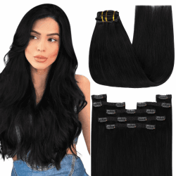 YoungSee Clip in Extensions Echthaar Schwarz Echthaar Extensions Clip Schwarz Kurz Extensions Echthaar Clip Invisible Clip Extensions Echthaar Glatt Haarverlangerung Clip Echthaar 80g #1 30 cm-80g 2-#1