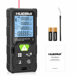 Laser Entfernungsmesser, Huepar 50M/100M/120M Laser Messgerät Entfernungsmesser mit Laser, hintergrundbeleuchtetem LCD, Messung von Entfernung, Fläche und Volumen und pythagoreischem Modus(ft/m/in)