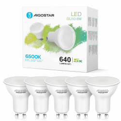 Aigostar GU10 LED Kaltweiß 8W LED Leuchtmittel, Glühbirnen 640 Lumpe 6500K, Abstrahlwinkel 100-120 Grad, Kaltweiss Lampe Strahler Flimmerfrei nicht Dimmbar Reflektorlampe 5er-Pack