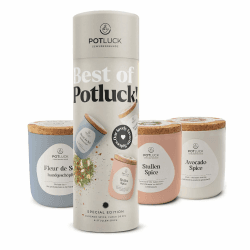 POTLUCK I Best of POTLUCK 3er Geschenkset I 3 Gewürzmischungen für Stullen Spice, Avocado Spice und Fleur de Sel I Wiederverwendbarer Keramiktopf I Gesunde Ernährung, lecker Essen für zu Hause