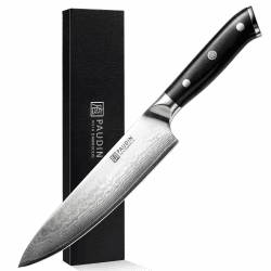 PAUDIN Damastmesser Kochmesser Küchenmesser 20 cm Damaststahl Messer mit Ergonomischem G10-Griff