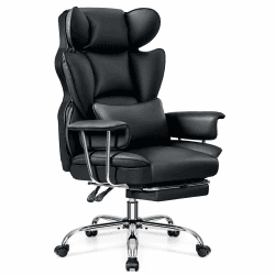 DoChair Bürostuhl Ergonomisch mit Fußstütze und Lendenwirbelstütze, PU Leder Chefsessel mit Lendenwirbelstütze und hoher Rückenlehne,Komfortabler Bürostuhl 200kg (schwarz)