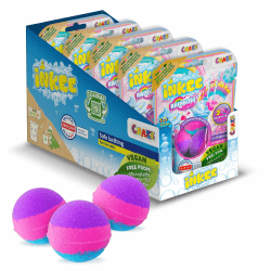 INKEE Pack Color Rainbow World - 15er Pack duftende Kinder Badekugeln mit 3 verschiedenen Farbschichten (Rosa, Lila und Blau), Zuckerwatte-Aroma und Arganöl
